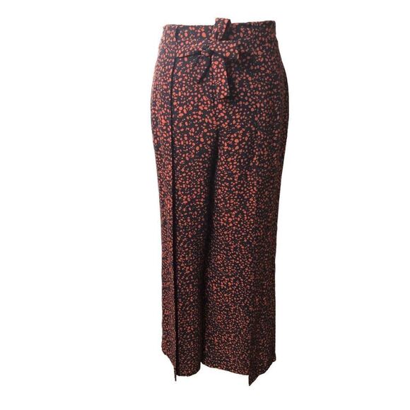 BP black and orange patterned palazzo high waist with attach front tie belt wide - Picture 2 of 13